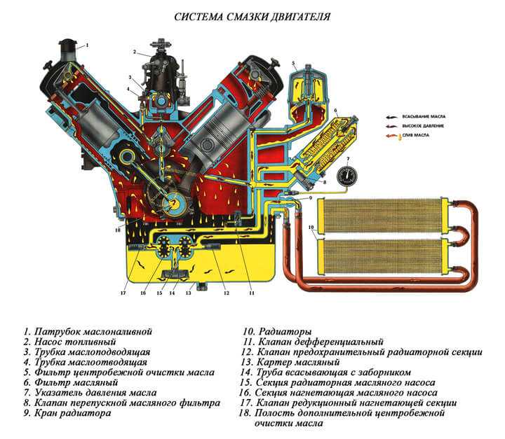 Устройство системы смазки двигателя